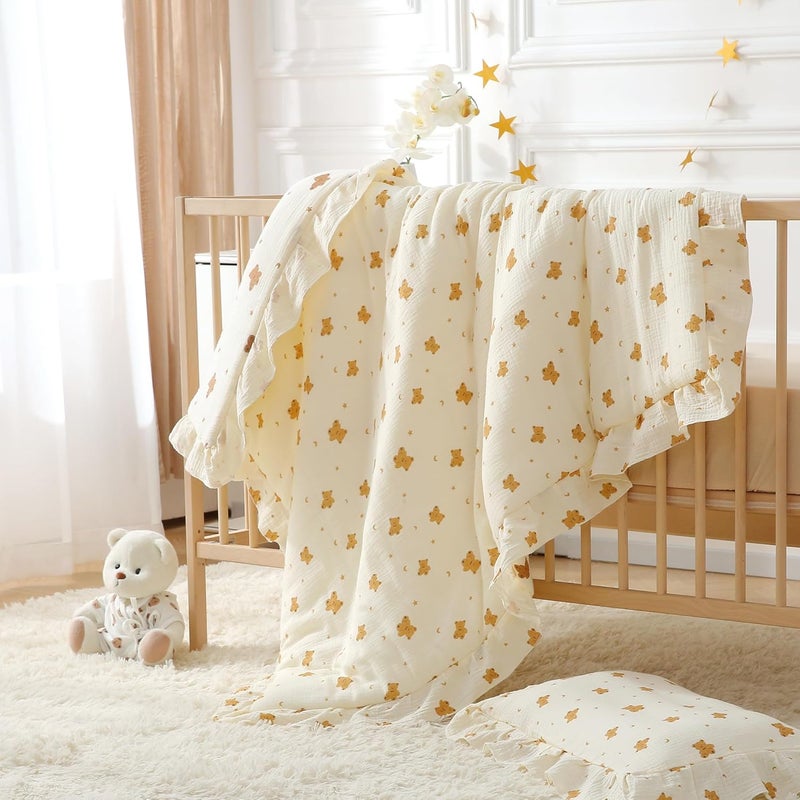CLoucl 100% Cotton Muslin Crib Comforter/Quilt,Ultra Soft Cozy Reversible Baby Blanket,All Season Toddler Blankets for Boys and Girls, Machine Washable,41"x48" - Image 4